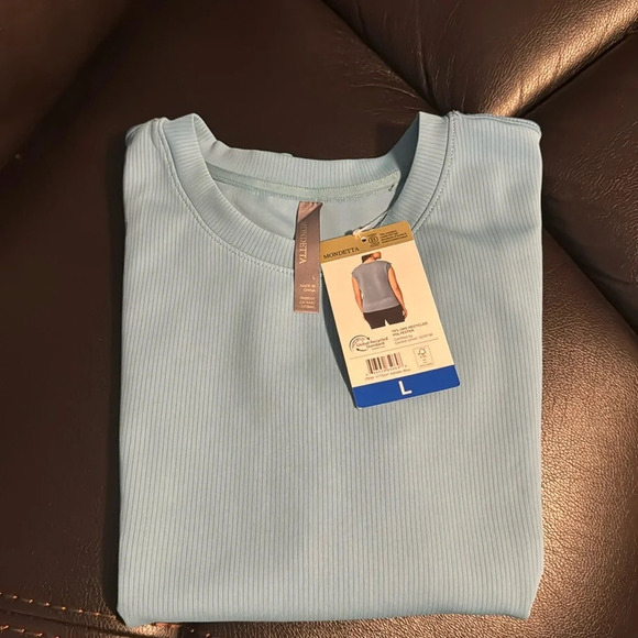Mondetta Ladies' Soft Ribbed Short Sleeve Active Top, Adriatic Blue Large - Picture 1 of 11